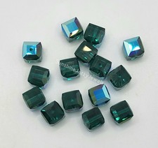 Swarovski Crystal Emerald AB Faceted Cube 5601 Bead; 4mm 12pc or 6mm 6pc 