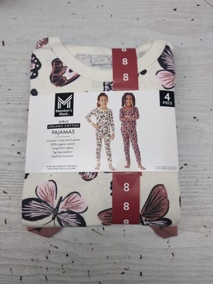 Members Mark 4 Piece Organic Cotton Girls PJ s Set Sz 8 Butterfly Theme A30