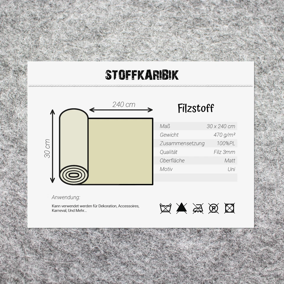 Filzrolle 240x30cm Polyester Filz Stoff 3mm dick zum Nähen Bastelfilz Filzstoff - Bild 3 von 4