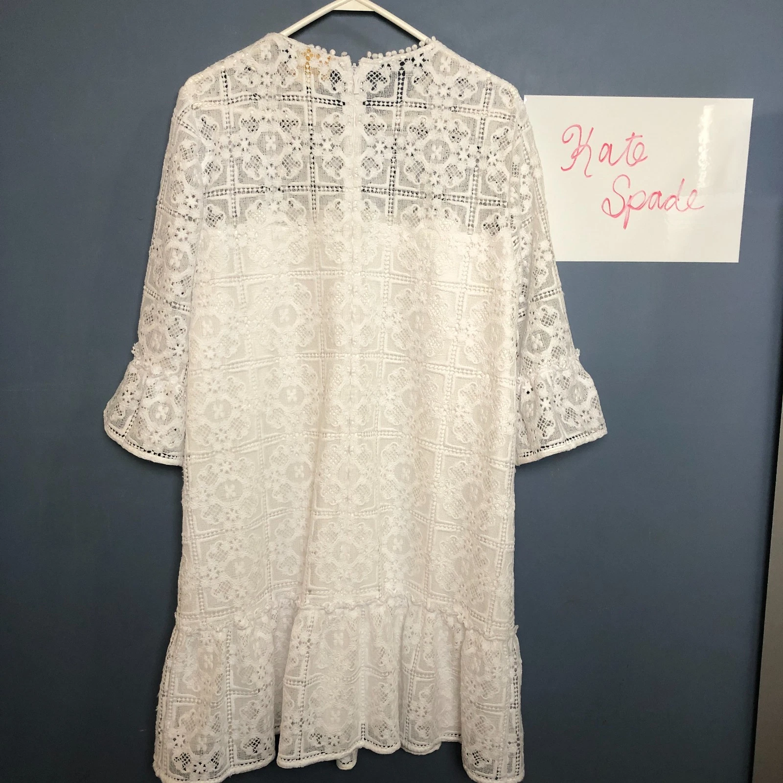 Abito Kate Spade New York bianco pizzo sovrapposizione orlo balza foderato donna 12