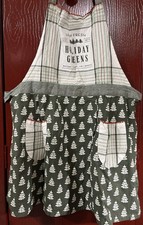 DII 100 Cotton Christmas Apron with Pockets Cooking Baking Holiday Greens Trees