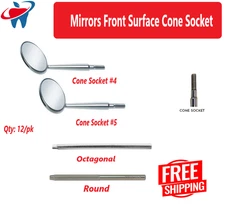 Dental Front Surface Mirror Heads #5 or #4 Simple Stem, Eliminate 'ghost image'
