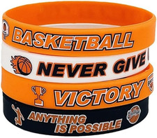 Inspirational Basketball Rubber Bracelets - Motivational Silicone Wristbands Set