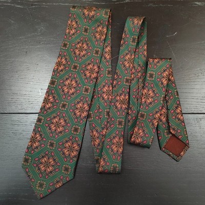 Trussardi Vintage Krawatte Reine Seide 80er Made in Italy Dunkelgrün Barock