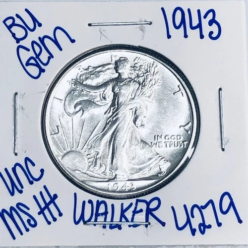 1943 BU UNCIRCULATED WALKING LIBERTY SILVER HALF DOLLAR AUTHENTIC U.S. MINT 4279