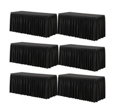 6 Pack Black Rectangle Table Clothes for 6 Foot Tables, Polyester Fitted Tabl...