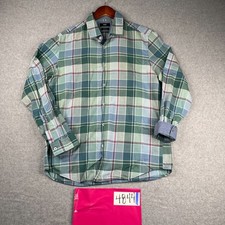 Hugo Boss Shirt Large Green Plaid Flip Cuff Regular Fit Button Up Long Sleeve