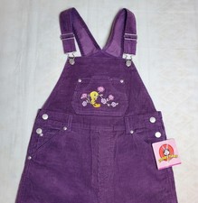 Looney Tunes Tweety Overalls Girls Sz 16 Purple Corduroy Embroidered Cartoon 90s