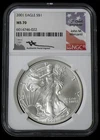 2001 LOW POP MS-70 JOHN MERCANTI HAND SIGNED CHIEF DESIGNER LABEL SILVER EAGLE
