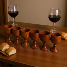 6x Handmade Jujube Wooden Wine Goblet Drinking Cups Elegant Reusable Medieva NEW