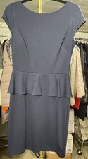 Chaps Women's Navy Blue Peplum Dress Size 8 Sleeveless Professional *