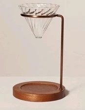 Pour Over Coffee Metal Stand w/ Wooden Base, Glass Dripper For Single Mugs Cups 