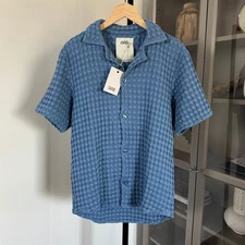 OAS Cuba Waffle Knit Classic Fit Coronet Blue Short Sleeve Shirt M NEW Oversized