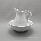 VTG McCoy White Ceramic Emboss Design Pitcher & Basin Bowl Set #7529 Made in USA