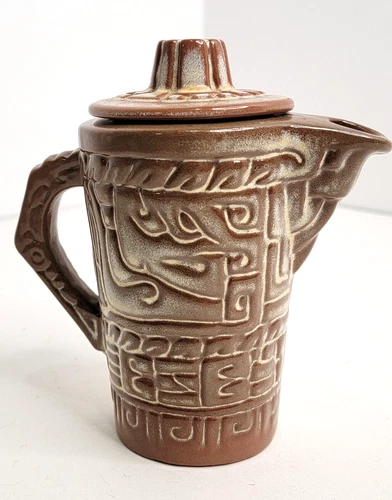 Frankoma Teapot 7J Mayan Aztec Plainsman Brown Sapulpa Clay VTG MCM Small Decor