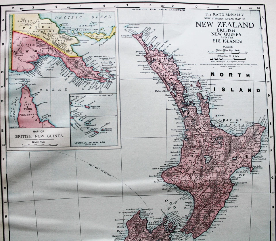 RAND MCNALLY PLACA DE PÁGINA DE MAPA ATLAS COMERCIAL DA NOVA ZELÂNDIA E FIJI 1913 VINTAGE - Imagem 2 de 3