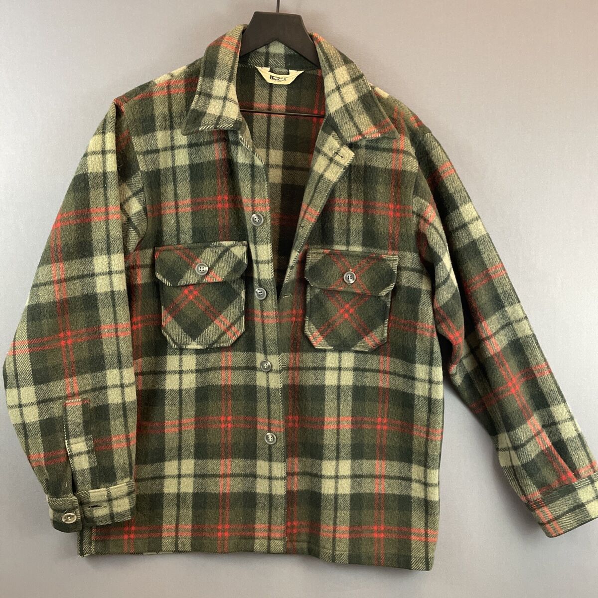 Vtg Woolrich Green Plaid Thick Wool Flannel Shirt Barn Vtg Woolrich Green Plaid Thick Wool Flannel Shirt Barn