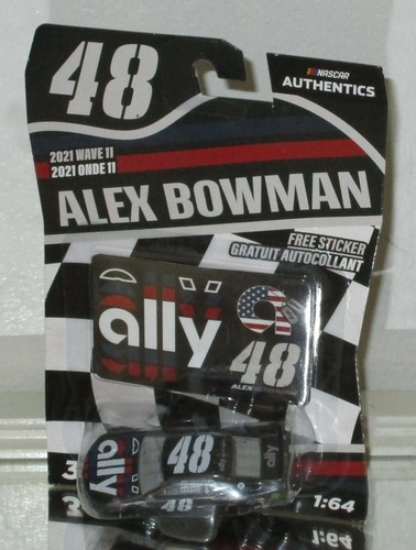 2021 ALEX BOWMAN #48 ALLYPATRIOTIC NASCAR AUTHENTICS WAVE 11 1/64 CAR W/STICKER - Picture 2 of 3