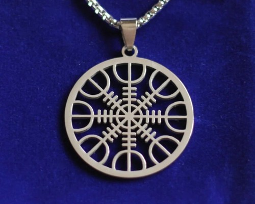 Aegishjalmur Rune Pendant Necklace, Stainless Steel, Helm of Awe viking silver