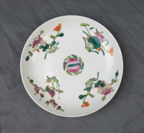 Antico piattino cinese famiglia rosa 6 5/8" Qing XIX secolo - Foto 2 di 9