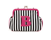 Melie Bianco 3470 Women's Black White Pink Striped Initial B Pouch Melie Bianco 3470 Women's Black White Pink Striped Initial B Pouch