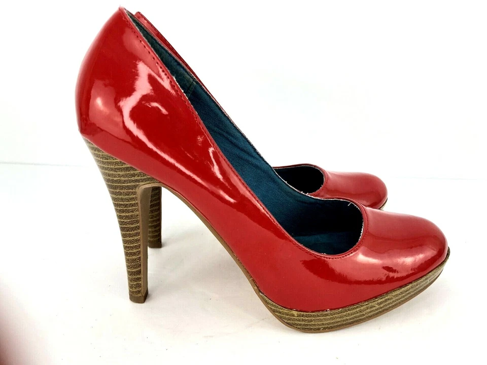 Anne Michelle Red Patent  Size 8 Pumps Heels Pazzaz Platform Stilletto Slip On  - Image 4 of 4