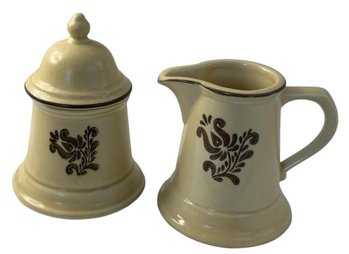 Pfaltzgraff Village Pattern Cream Pitcher and Sugar Bowl with Lid Set Vintage - Picture 2 of 21