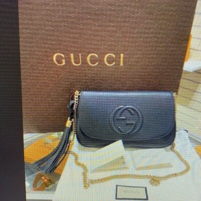 【GUCCI】SOHO TASSEL SHOULDER BAG GUCCI SOHO Interlocking G Denim Leather Tassel Golden Chain
