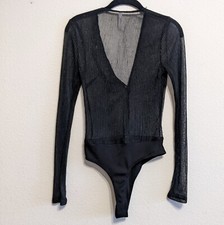 Lucy In The Sky Sheer Long Sleeve Black Sparkle Ribbed Bodysuit Size Small