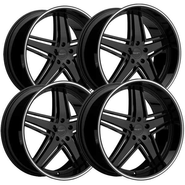 (Set of 4) Ravetti M6 20x8.5 5x108 +38mm Gloss Black Wheels Rims 20 ...