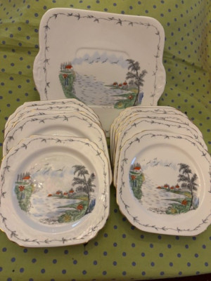 English Fine Bone China Dessert Set - Handled Cake Plate 12 Cake Plates PERFECT
