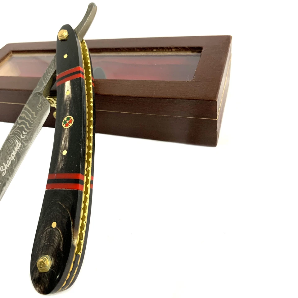 Damascus Steel Straight Razor Cut Throat Barber Salon Shaving Razor Horn Handle - image 2 of 4