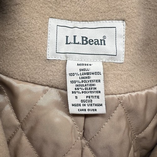 LL Bean Coat Womens Small Petite Camel Tan Lambswool Zip Snap Removable Hood - 第 3/5 張圖片