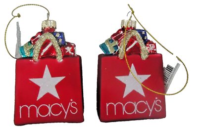 2-Pack Holiday Lane Macy's Shopping Bag Ornaments: