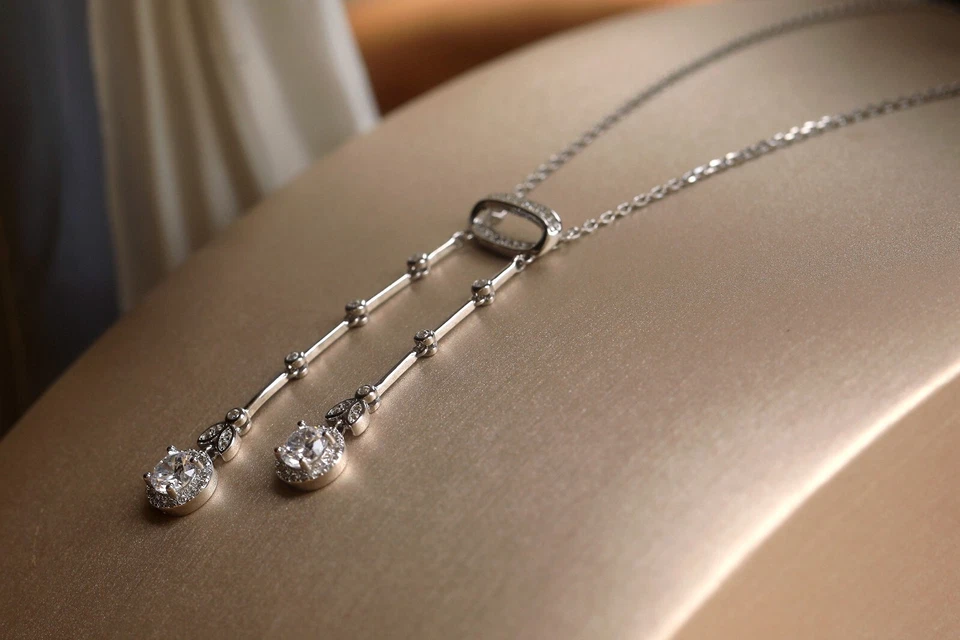 Collana Corto Ciondolo Argentato Bella Periodo 1890 Stile Ovale Set Cz SA21 - Immagine 2 di 4