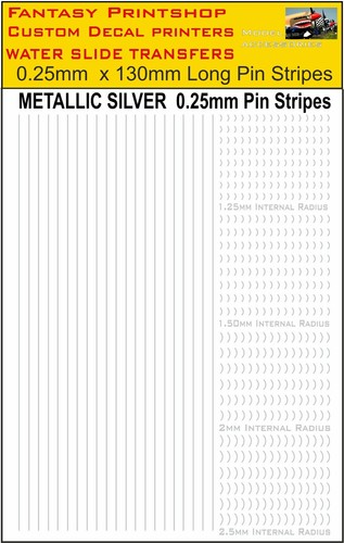 METALLIC SILVER PIN STRIPE SETS, .25MM WATER SLIDE TRANSFERS, DECALS FP525 - Picture 2 of 3