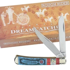 Rough Ryder Dreamcatcher Trapper Pocket Knife RR1525 Blue Red Abalone