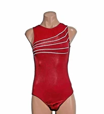 GK Elite Adult Large AL Red/Silver Metallic Bling Foil Competition Leotard
