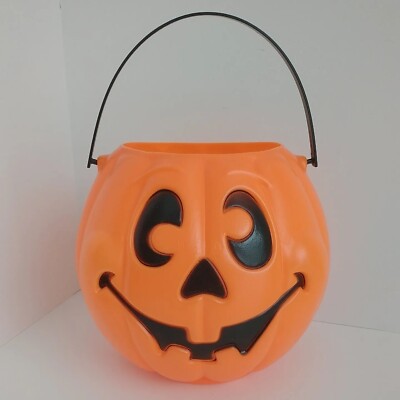 Jack O Lantern Pumpkin Candy Bucket Pail 1997 Vtg Trick Or Treat Grand ...