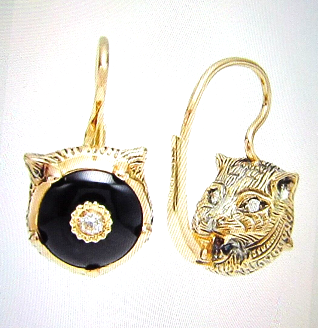 Gucci Le Marche Des Merveilles 18k Gold Diamond Feline Head Drop