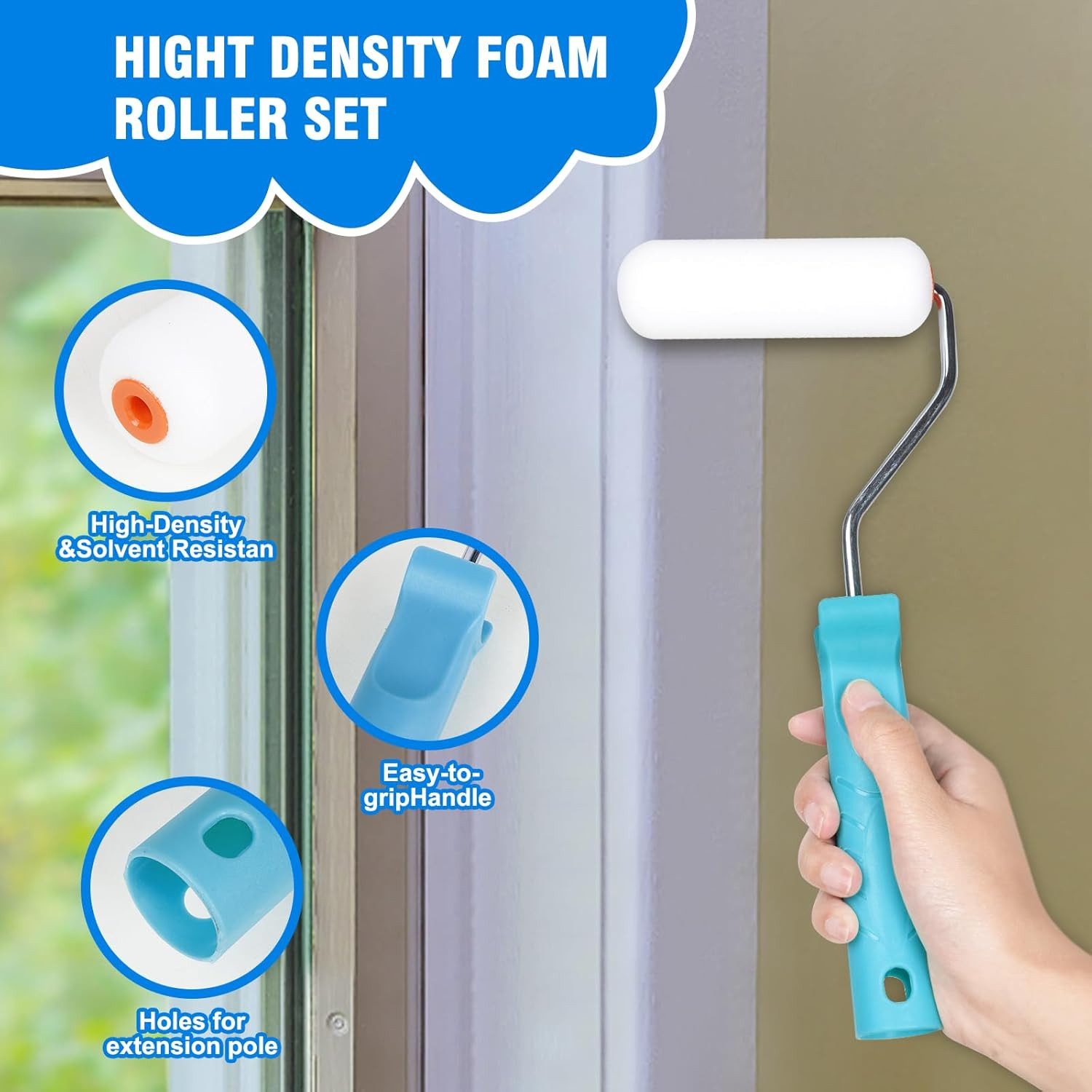 Paint Roller Kit, Paint Brushes and 4 Inch Foam Small Paint Roller Kit for Profe