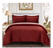 3-Piece Geometric Reversible King Quilt Bedding Set W/Pillow Shams Brick New