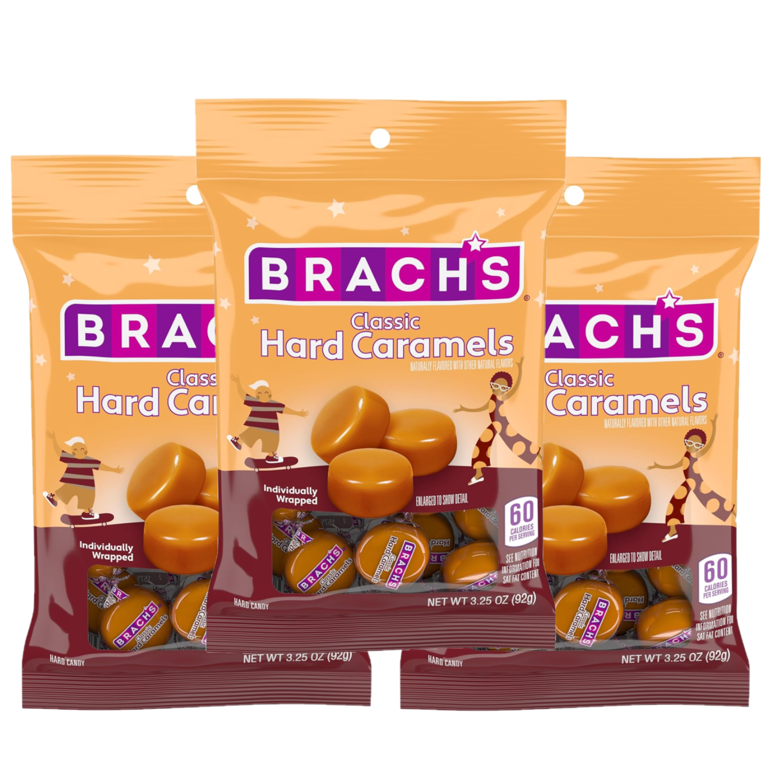 Brach's Nips Caramel Hard Candy, Individually Wrapped Smooth Candies, 3