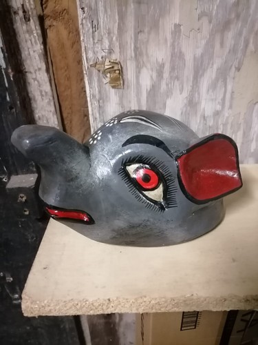 Kleiner Elefantenkopf Holz Maske Mexikanische Volkskunst Selten 7'' - Bild 3 von 9