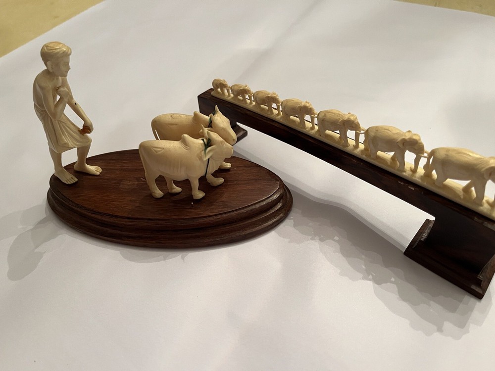 ELEPHANT and WATER BUFFALO 60 Year Old Figurines