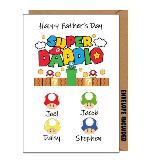 Personalised SUPER MARIO Birthday Card Dad Daddy Daddio Children ...