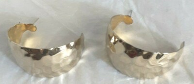 Boucles D'oreilles Clous Demi-anneaux Larges Martelés Couleur Or – Style Rétro, Occasion