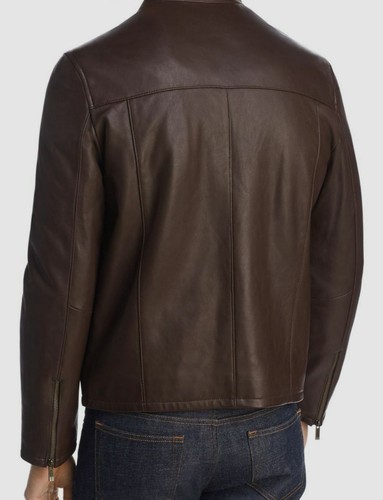 $905 Cole Haan Women's Brown Full-Zip Lambskin Leather Moto Biker Coat Jacket M - Picture 2 of 2