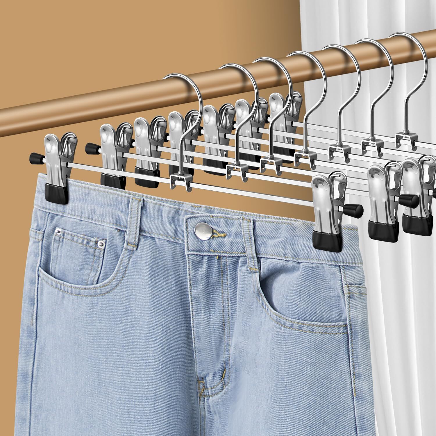 12 Pack Adjustable Nonslip Pants Hangers With Clips for Skirts and Trousers-image