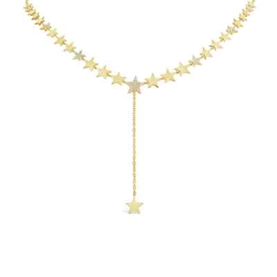 Diamant Stern Lariat Collier 14K Gelbgold Pave Set Rundschliff 0,31 ct Natur